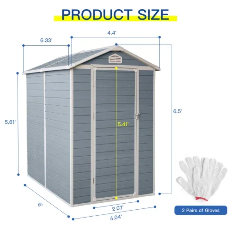 Outdoor Furniture Grey - 6x4フィート樹脂製屋外収納小屋キット-パティオ家具の保管に最適、グレー