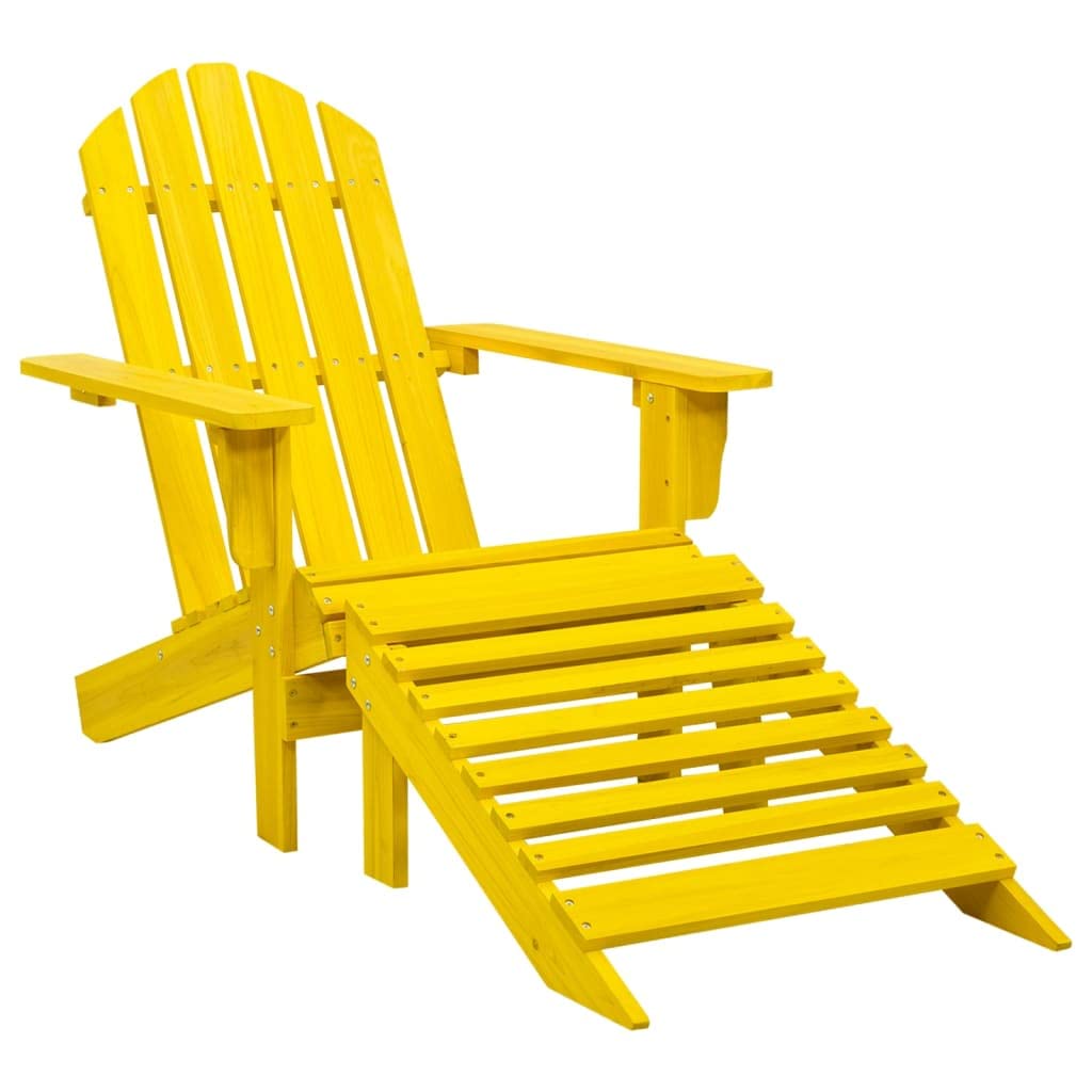 Outdoor Furniture Yellow - # 黄色の無垢ファーツリー材のアディロンダックチェアとオットマン、パティオ、バルコニー、ポーチ、屋外用