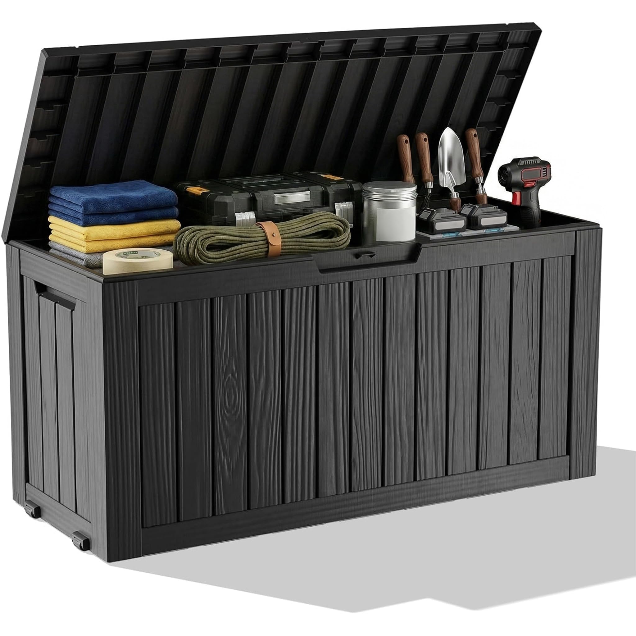 Outdoor Furniture Waterproof - 屋外用防水樹脂製収納デッキボックス、ロック可能な屋外ベンチ、UV耐性のあるビン、パティオ・ポーチ用家具、プールフロート
