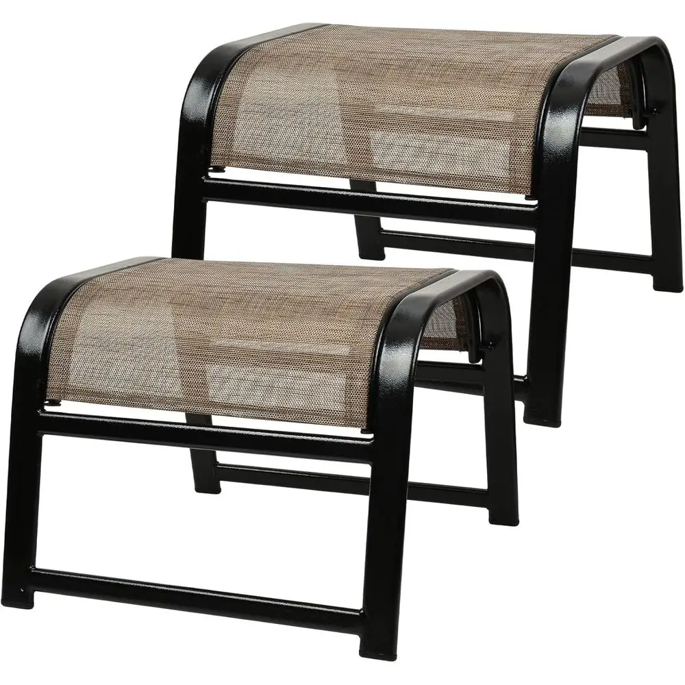 Outdoor Furniture Iron - パティオオットマンセット、屋外用2ピースアイアンウィッカー家具、通気性があり耐候性があります。