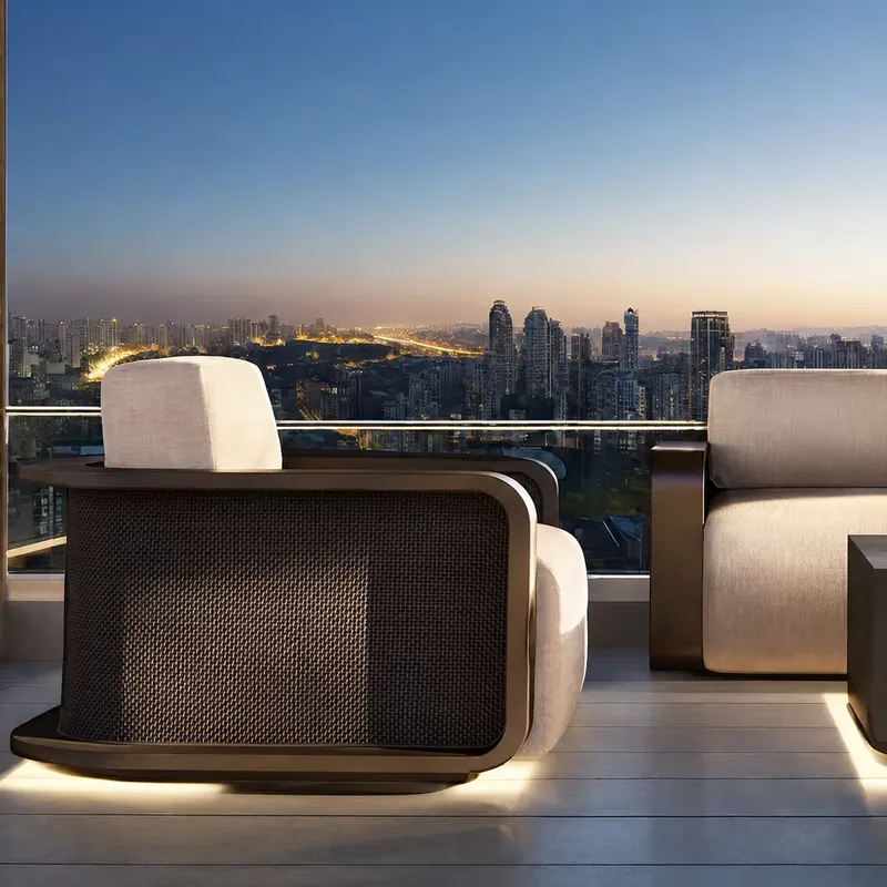 Outdoor Furniture Luxury - 高級感あふれるモダンな屋外用アルミ製家具セット。耐久性に優れたガーデン用金属製ソファ。ホテル、外観、別荘、中庭に最適。防水加工済み。