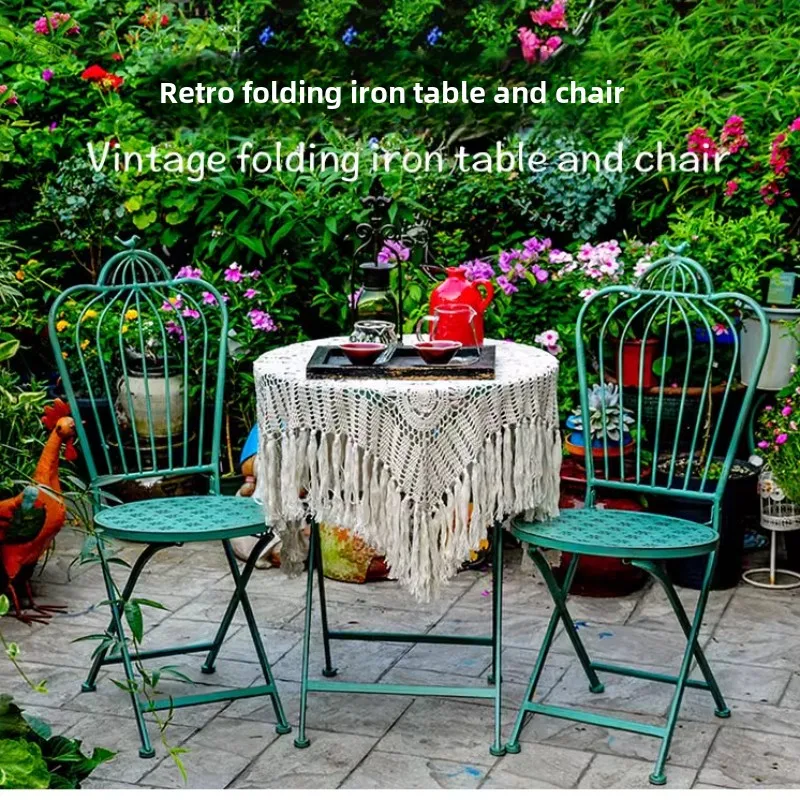 Outdoor Furniture Iron - 折りたたみ式鉄製テーブルと椅子,パティオとガーデンチェア,古い工芸品,テラステーブル,サンルーム,レジャー家具,屋外