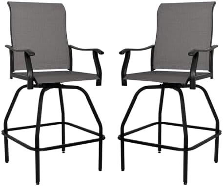 Outdoor Furniture Grey - パティオバーセット 2個入り 回転バースツール 屋外ビストロ テキスタイル製家具 安定性のある全天候型セット