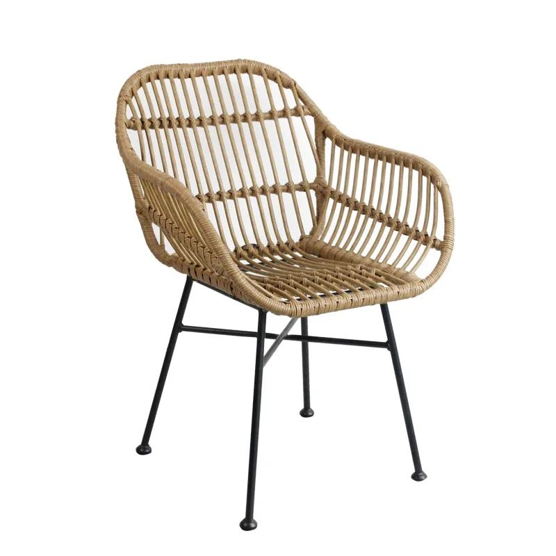 Outdoor Furniture Iron - 北欧ダイニングチェアキッチン用籐椅子屋外バルコニー錬鉄籐椅子無垢材シンプルな手作りアームチェア