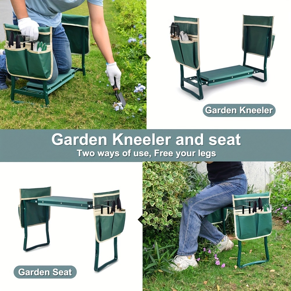 Outdoor Furniture Iron - 防錆強化鉄製ガーデンニーリングスツール、ツールポーチ付きの正方形の手作りニーラー、屋外ガーデンでの使用に長持ちします。