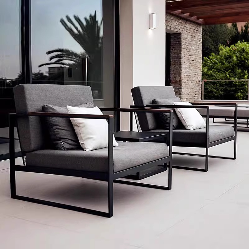 Outdoor Furniture Iron - ！@モダンな防水耐久性のある屋外用鉄製ステンレススチールソファセット中庭ガーデンヴィラホテルアルミニウム合金日焼け止め家具
