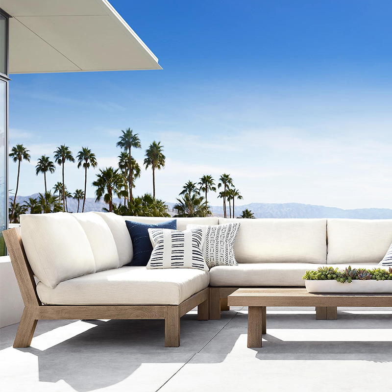 Outdoor Furniture Luxury - 高級防水モダンガーデン家具セット チーク材パティオセクショナルソファ 屋外用カウチ ホテル、ビーチ、公園、バルコニー用
