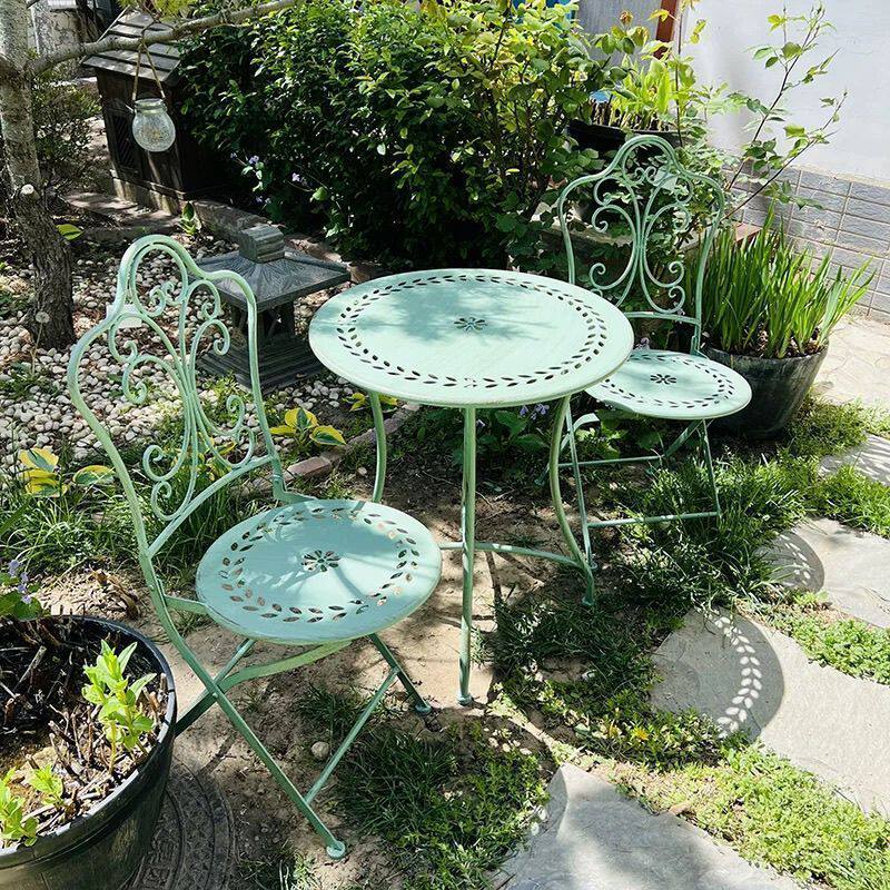 Outdoor Furniture Iron - フランスのカントリースタイルの鉄製テーブルと椅子、屋外パティオ家具、庭用、白い金属製背もたれ付きシート、バルコニー、素朴なガーデンチェア