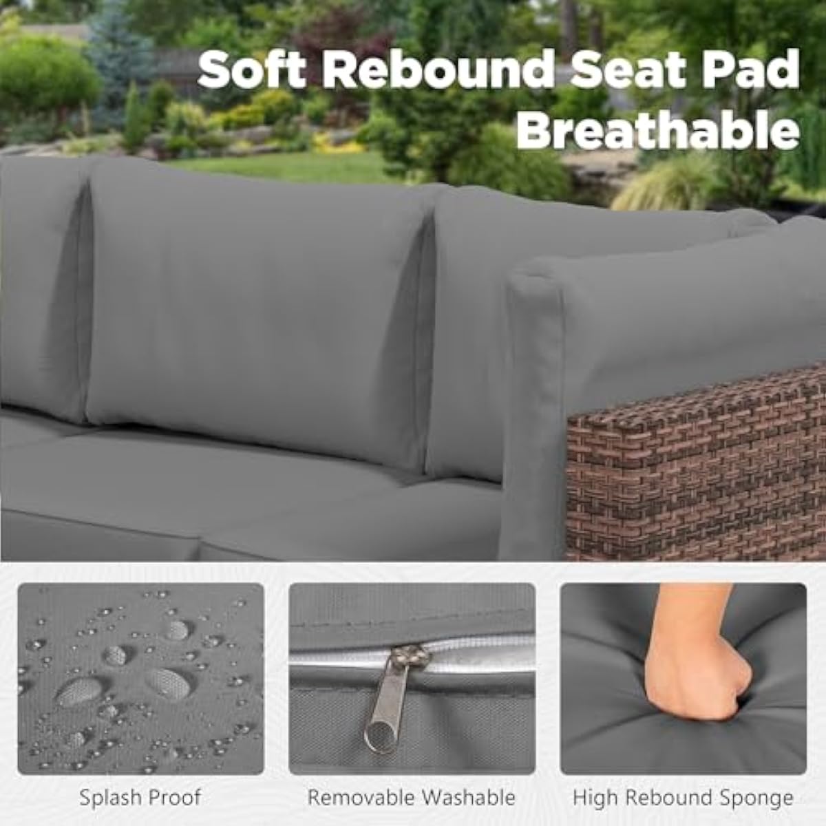 耐候性に優れた7点セットのラタン製パティオ家具。モジュール式 - Outdoor Furniture Grey のレビューと価格