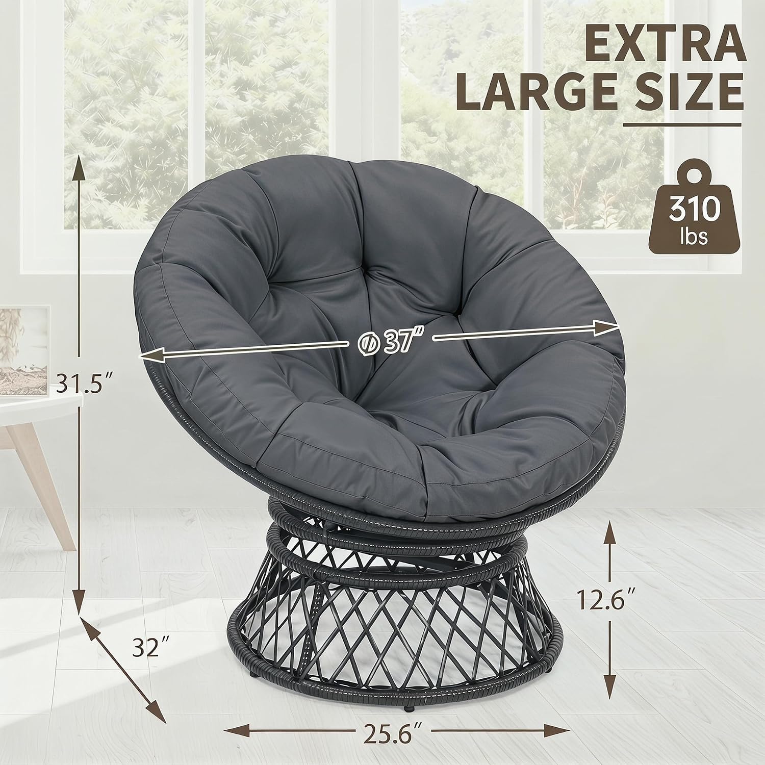 40インチ ウィッカー パパサンチェア、ブラックフレーム グ - Outdoor Furniture Grey のレビューと価格