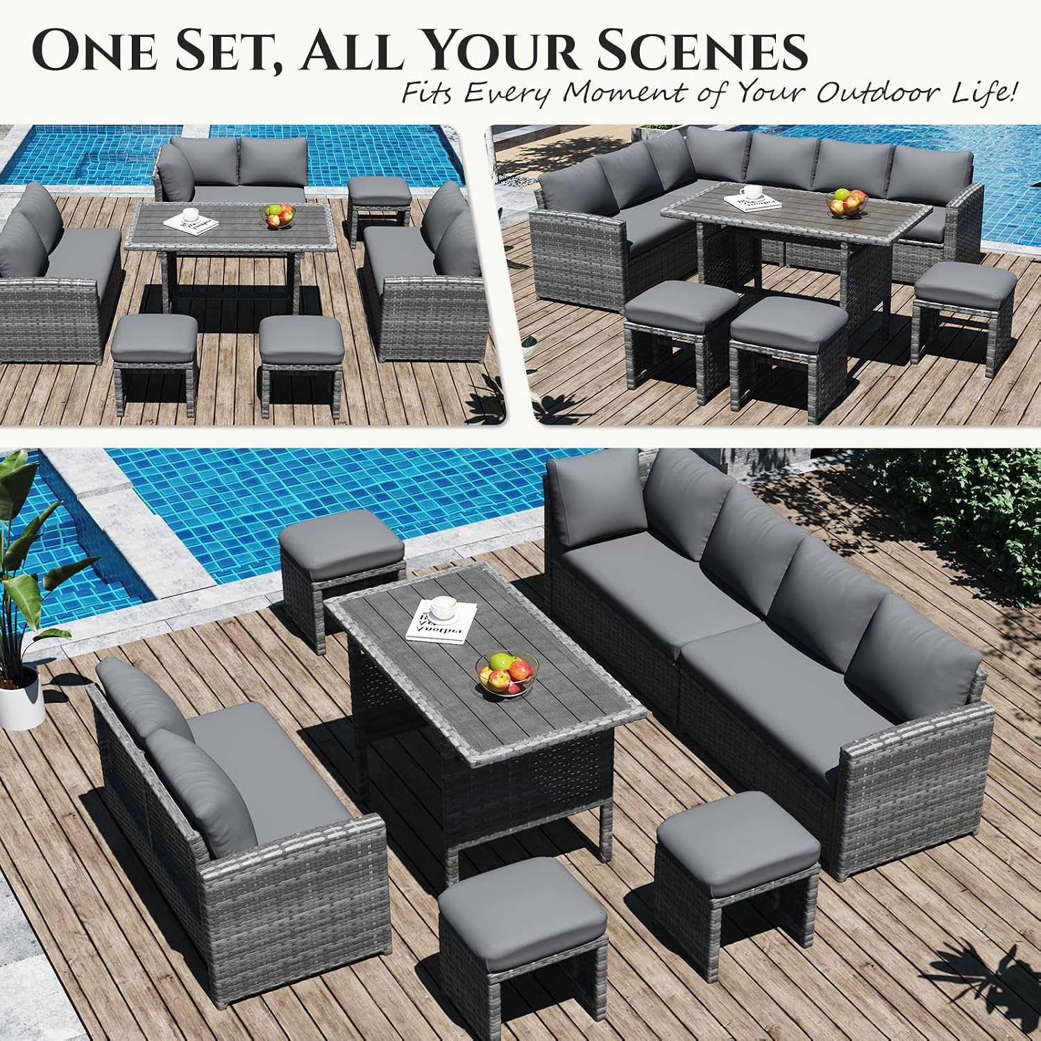 7ピース屋外用籐製セクショナルソファ、全天候型ラタン製ダイニ - Outdoor Furniture Grey のレビューと価格