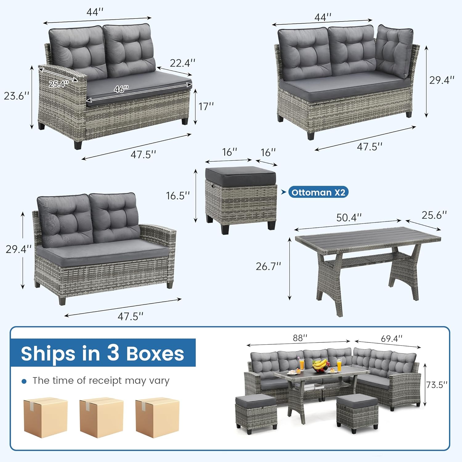 6点パティオ家具セット、ダイニングと会話用セット、グレー | - Outdoor Furniture Grey のレビューと価格