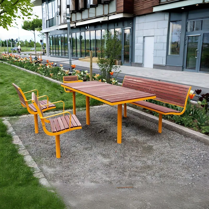 屋外公園用テーブルと椅子セット 木製レジャー組み合わせガーデ - Outdoor Furniture Yellow のレビューと価格