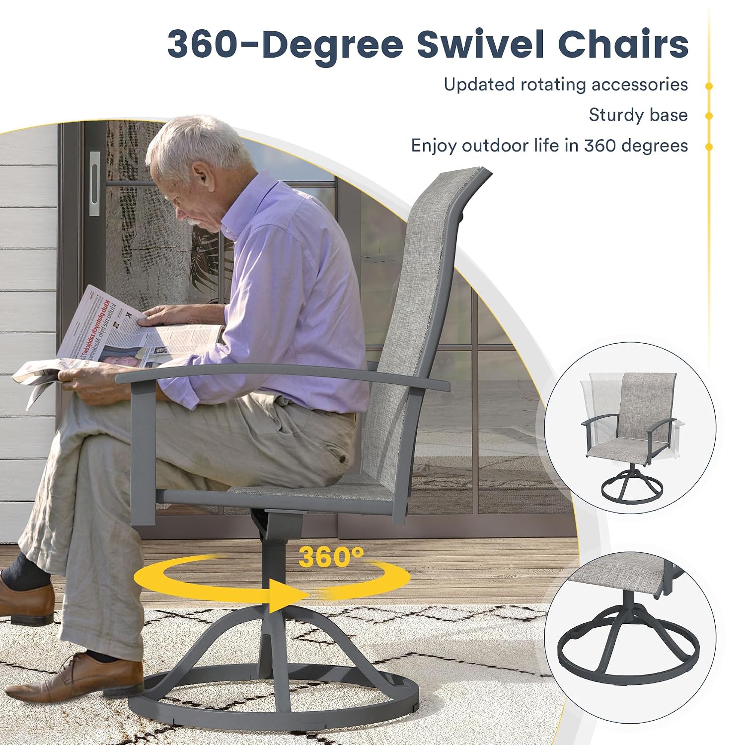 スイベルパティオダイニングチェア6脚セット、屋外用全天候型メ - Outdoor Furniture Grey のレビューと価格