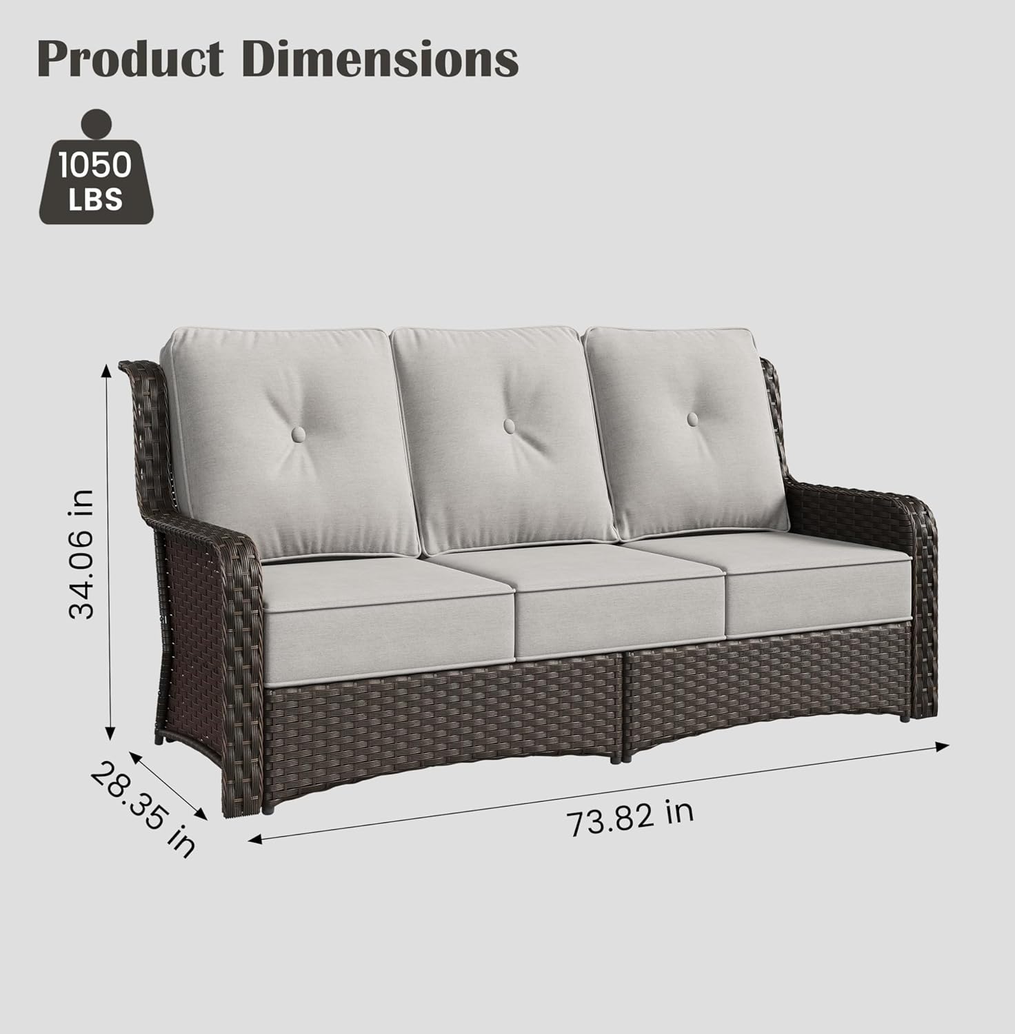 3人掛け籐製パティオソファ、屋外ガーデン家具、グレー、カスタ - Outdoor Furniture Grey のレビューと価格