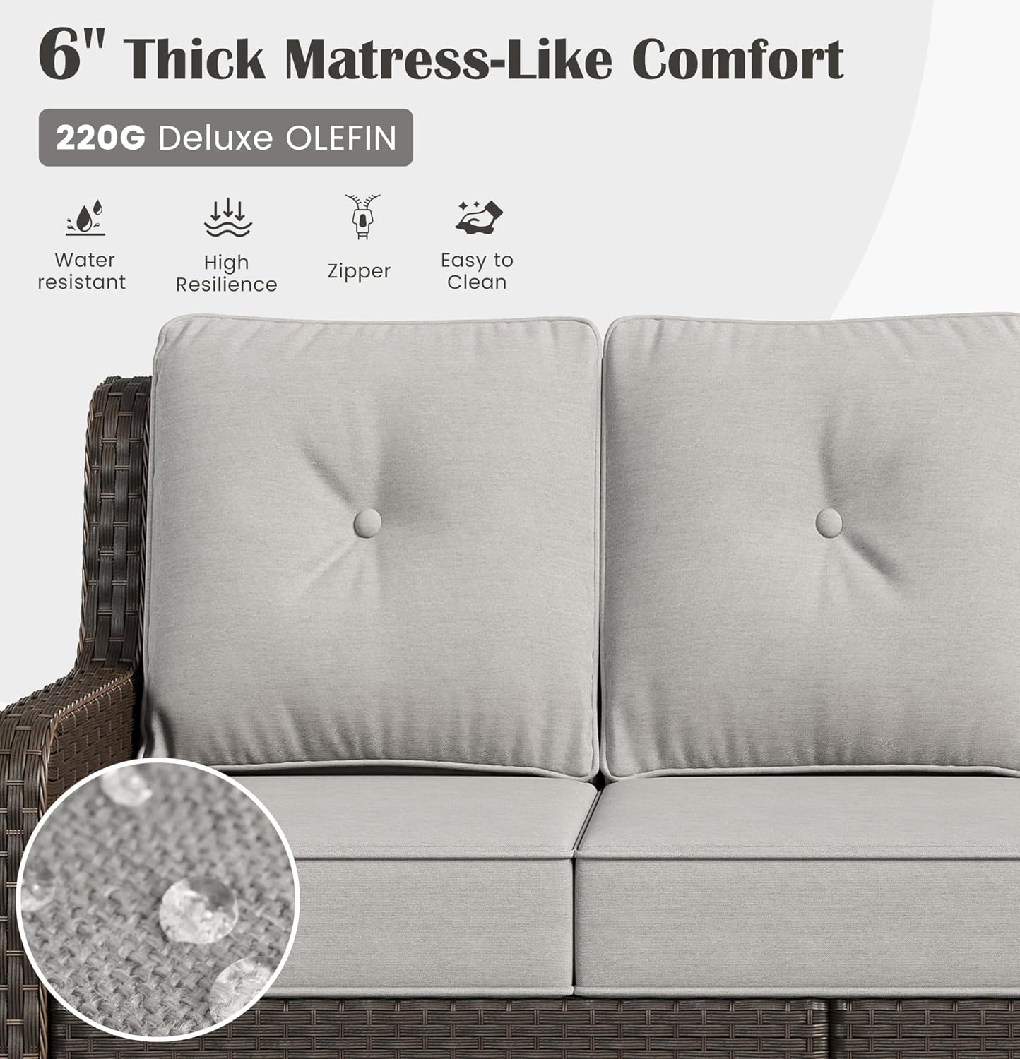 3人掛け籐製パティオソファ、屋外ガーデン家具、グレー、カスタ - Outdoor Furniture Grey のレビューと価格