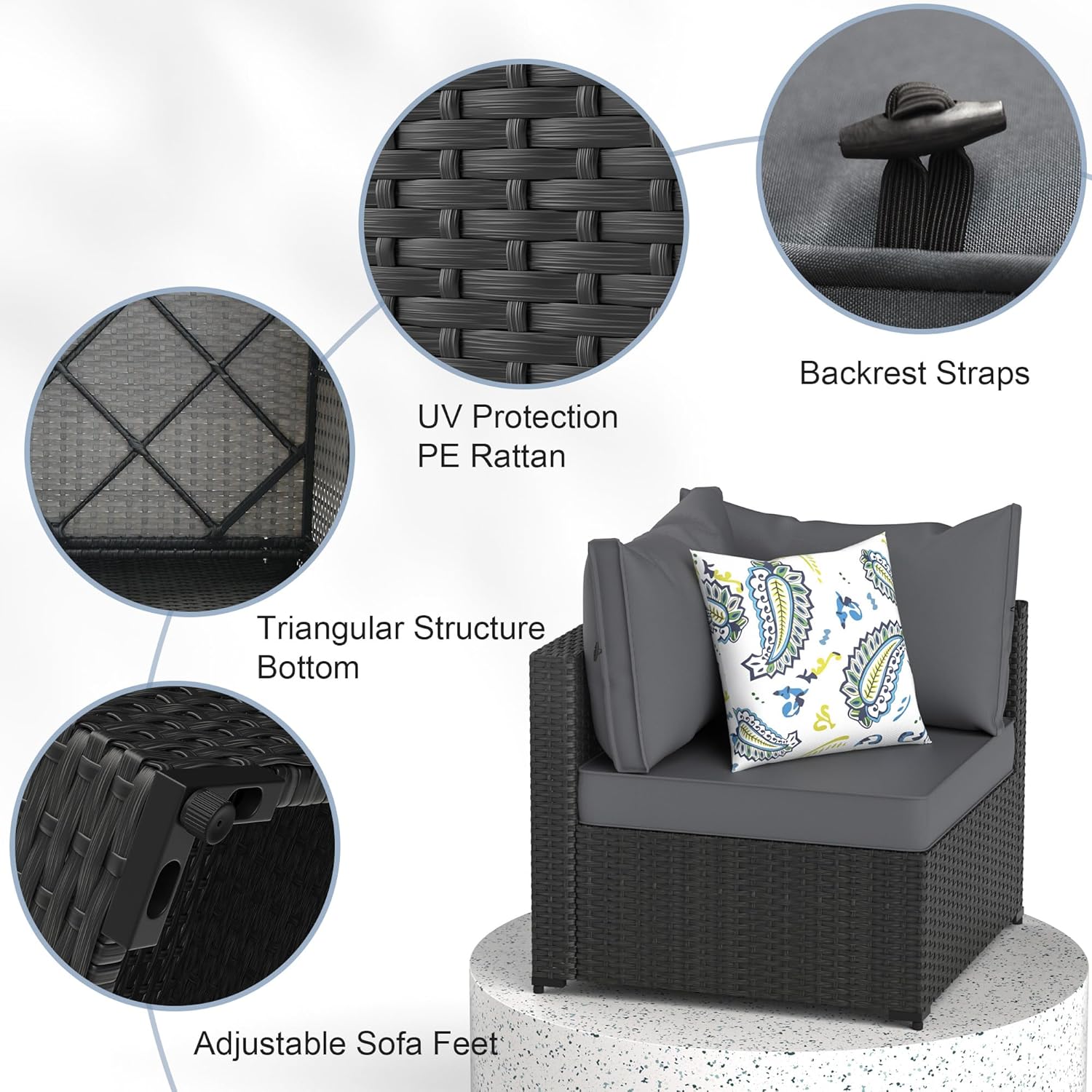 グレーの厚手クッション付き5点セット屋外用セクショナルウィッ - Outdoor Furniture Grey のレビューと価格