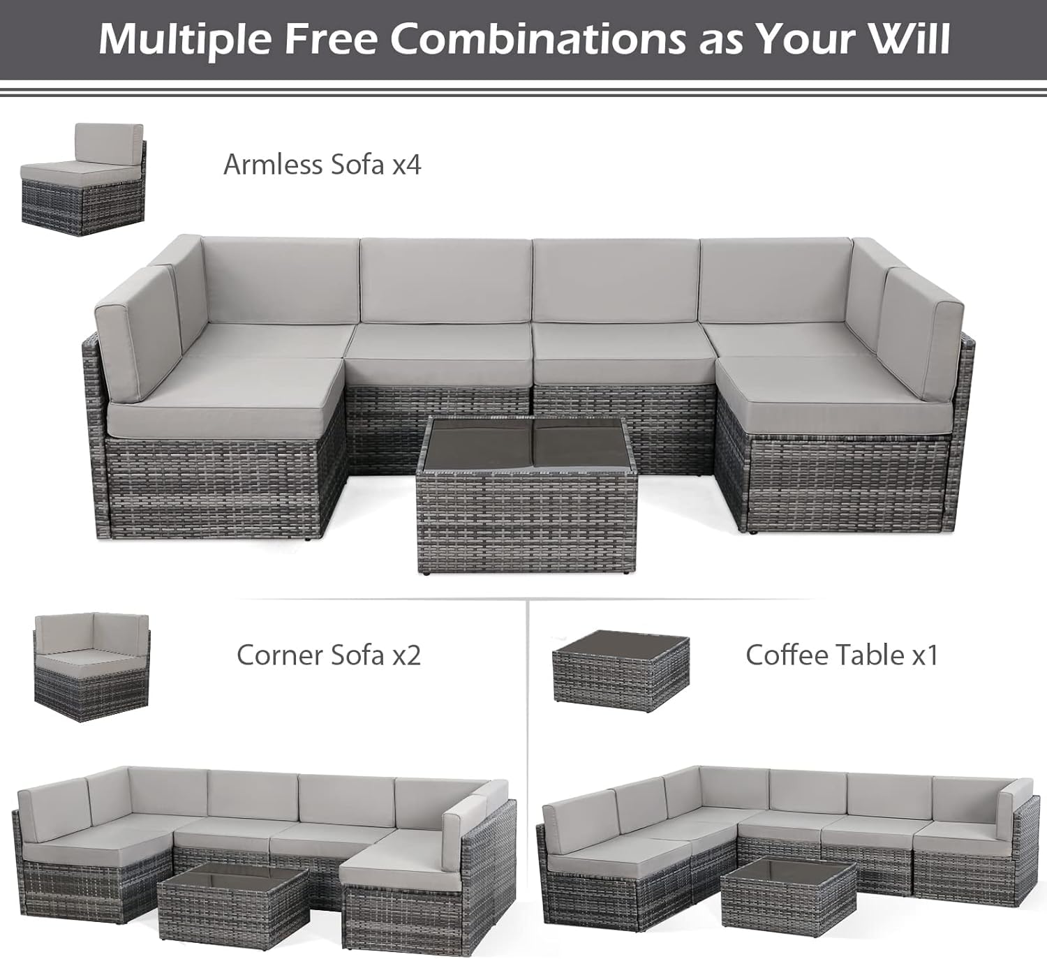 屋外パティオ用ウィッカー製セクショナルソファセット（クッショ - Outdoor Furniture Grey のレビューと価格