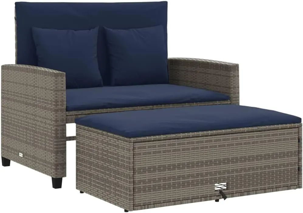 グレーとネイビーブルーのPEラタン製コンバーチブルガーデンソ - Outdoor Furniture Grey のレビューと価格