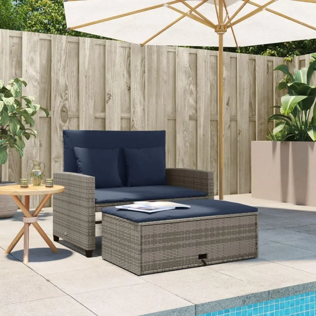 グレーとネイビーブルーのPEラタン製コンバーチブルガーデンソ - Outdoor Furniture Grey のレビューと価格
