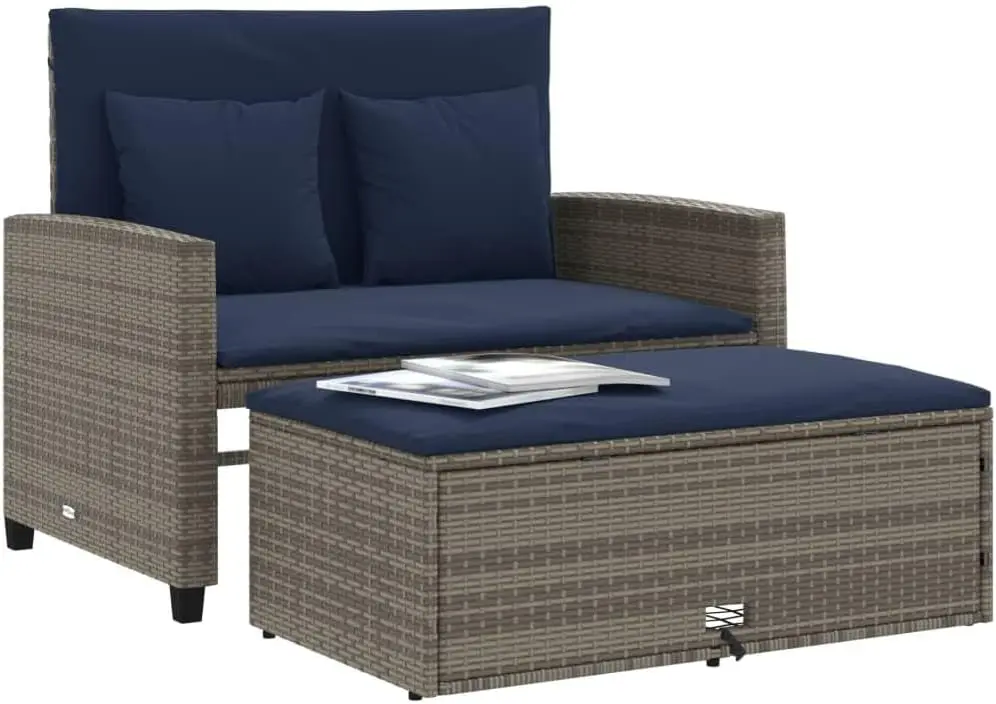 グレーとネイビーブルーのPEラタン製コンバーチブルガーデンソ - Outdoor Furniture Grey のレビューと価格