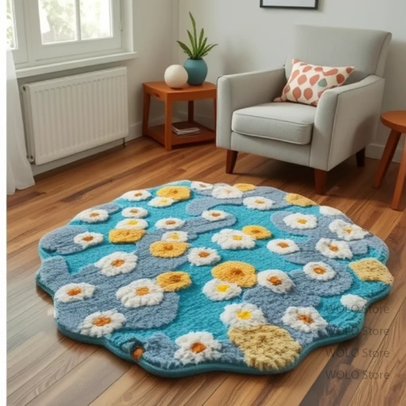 黄緑色の花柄ふわふわカーペット装飾、家庭用寝室・浴室用滑り止 - Outdoor Furniture Yellow のレビューと価格