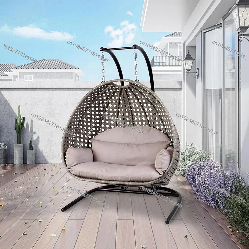 モダンな屋外パティオ用グレーの籐製2人掛けハンギング家具、ガ - Outdoor Furniture Grey のレビューと価格