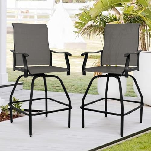 パティオバーセット 2個入り 回転バースツール 屋外ビストロ - Outdoor Furniture Grey のレビューと価格