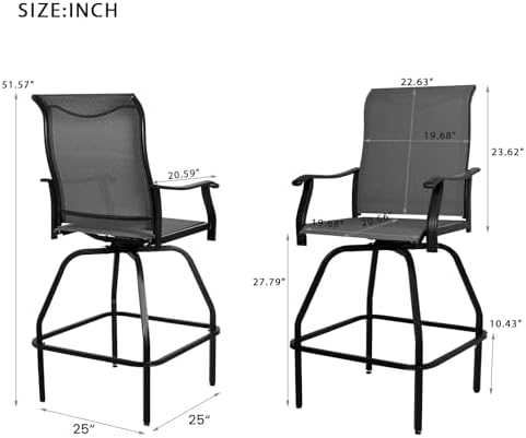 パティオバーセット 2個入り 回転バースツール 屋外ビストロ - Outdoor Furniture Grey のレビューと価格
