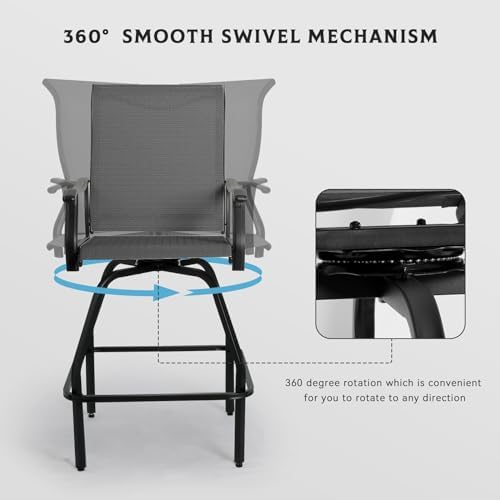 パティオバーセット 2個入り 回転バースツール 屋外ビストロ - Outdoor Furniture Grey のレビューと価格