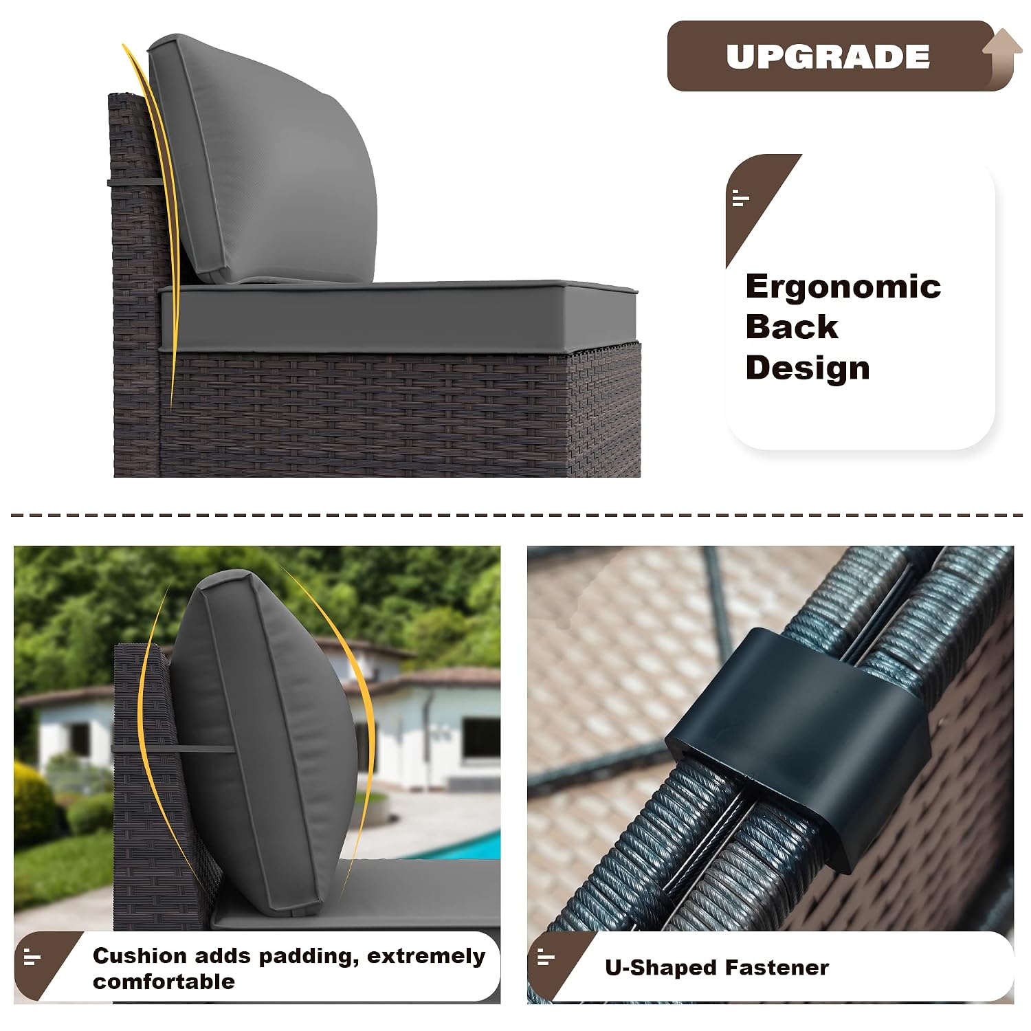 ラタン製パティオ家具ソファセット、4インチクッション、ガラス - Outdoor Furniture Grey のレビューと価格