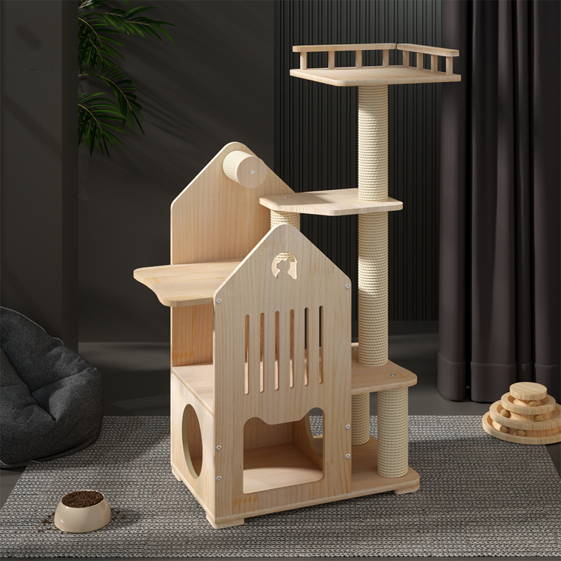 モダンで豪華な天然木製キャットツリーハウス、大型猫用クライミ - Outdoor Furniture Luxury のレビューと価格