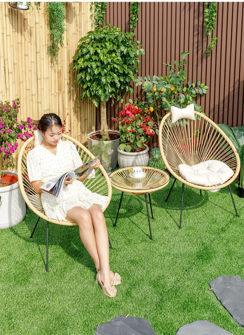 北欧ダイニングチェアキッチン用籐椅子屋外バルコニー錬鉄籐椅子 - Outdoor Furniture Iron のレビューと価格