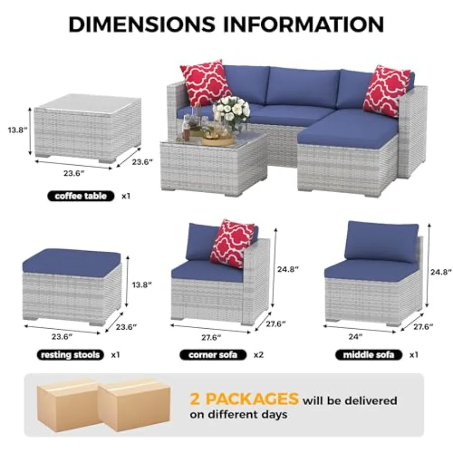 デッキ、裏庭、芝生用の5点セットの籐製パティオ家具：グレーの - Outdoor Furniture Grey のレビューと価格