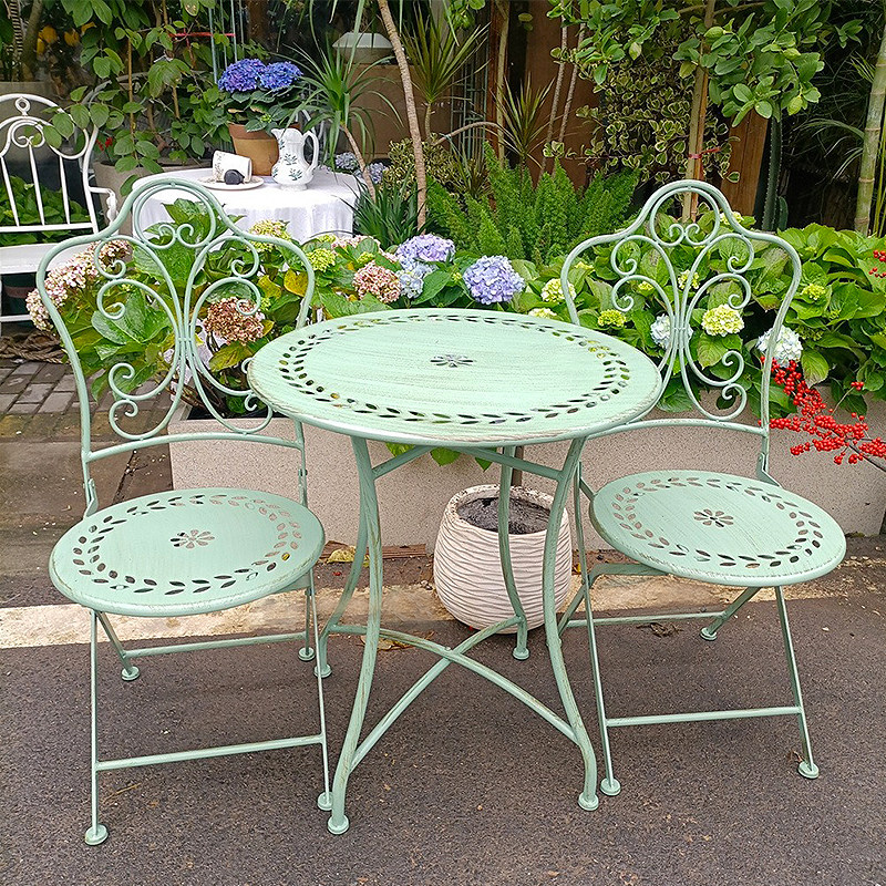 フランスのカントリースタイルの鉄製テーブルと椅子、屋外パティ - Outdoor Furniture Iron のレビューと価格