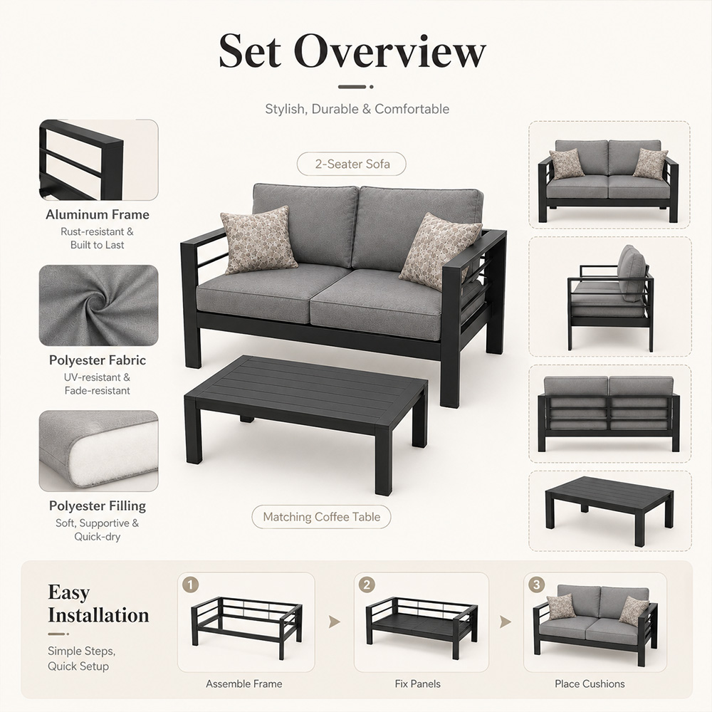 モダンな高級アルミ製屋外パティオソファガーデン家具セット 防 - Outdoor Furniture Luxury のレビューと価格