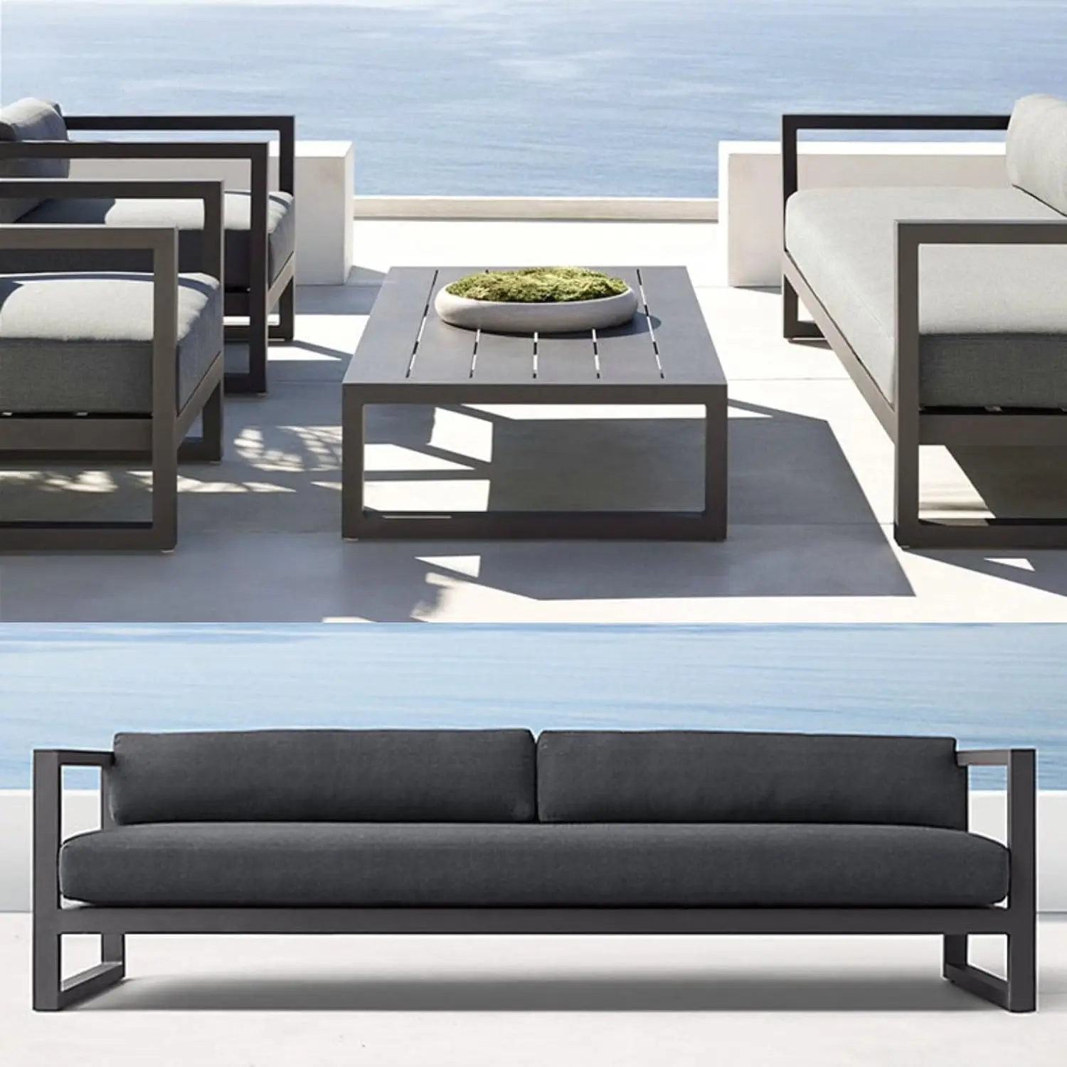 屋外用アルミ製モジュラーパティオ家具ソファ、二人掛けパティオ - Outdoor Furniture Grey のレビューと価格