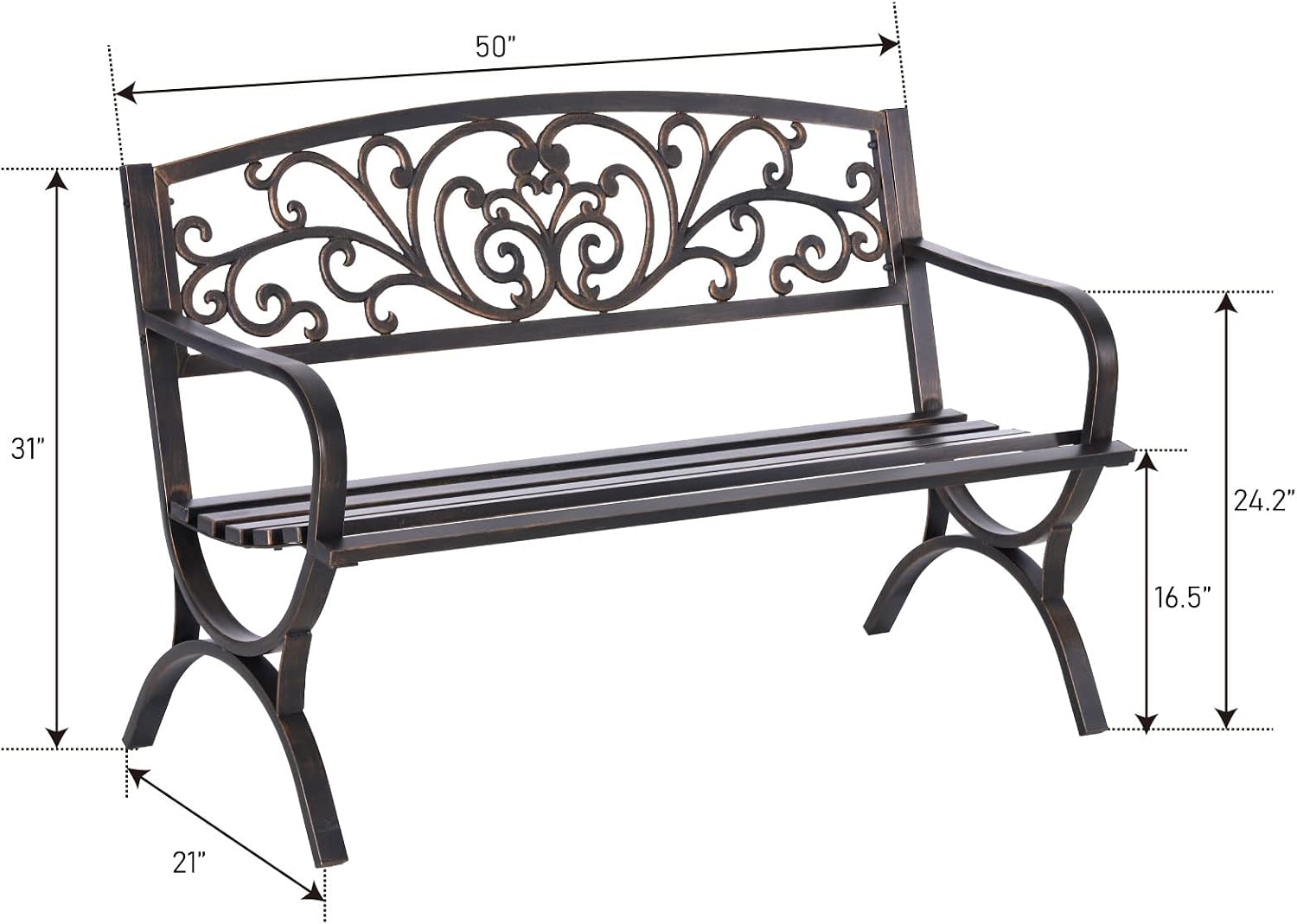 ブロンズ製50インチ屋外ガーデンベンチ、耐候性鋳鉄製メタルベ - Outdoor Furniture Iron のレビューと価格
