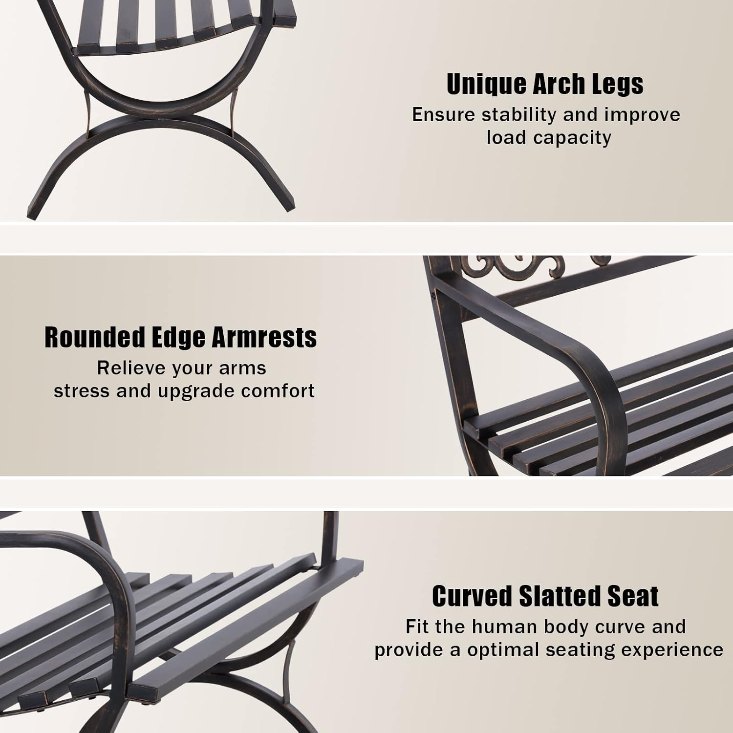 ブロンズ製50インチ屋外ガーデンベンチ、耐候性鋳鉄製メタルベ - Outdoor Furniture Iron のレビューと価格