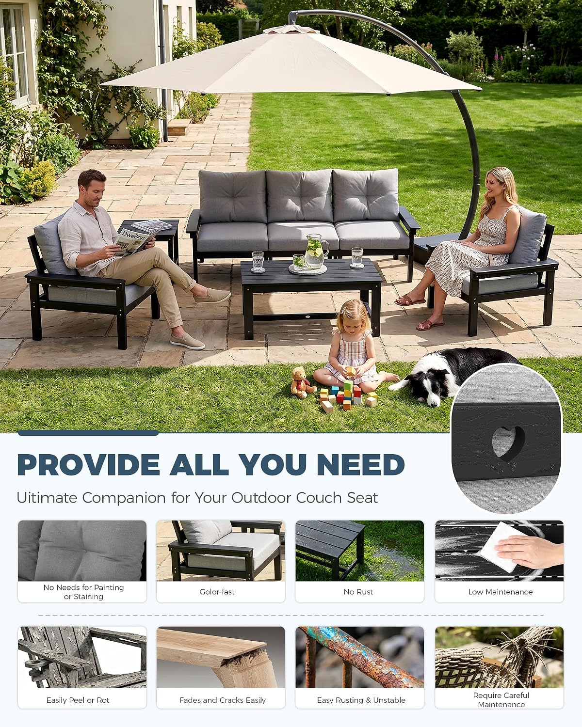 屋外用家具セット（サイドテーブル付き、黒いフレームとグレーの - Outdoor Furniture Grey のレビューと価格
