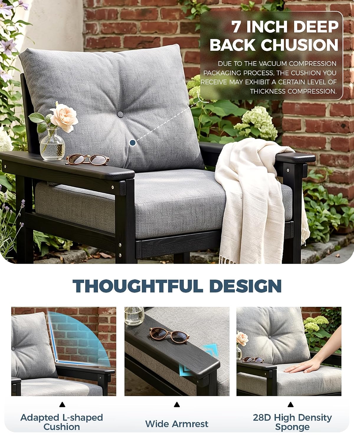 屋外用家具セット（サイドテーブル付き、黒いフレームとグレーの - Outdoor Furniture Grey のレビューと価格