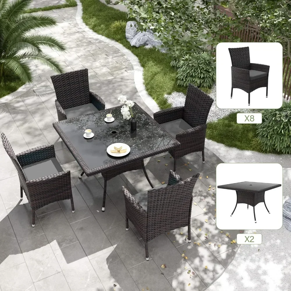 テラス家具セット、クッション付き椅子8脚と傘型のグレーの屋外 - Outdoor Furniture Grey のレビューと価格