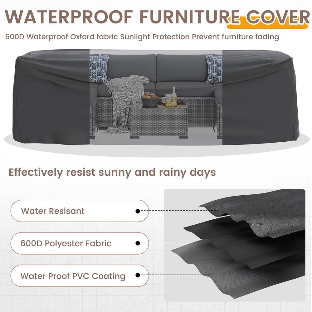 7ピースPE籐製セクショナルソファセット、ティーテーブル付き - Outdoor Furniture Grey のレビューと価格