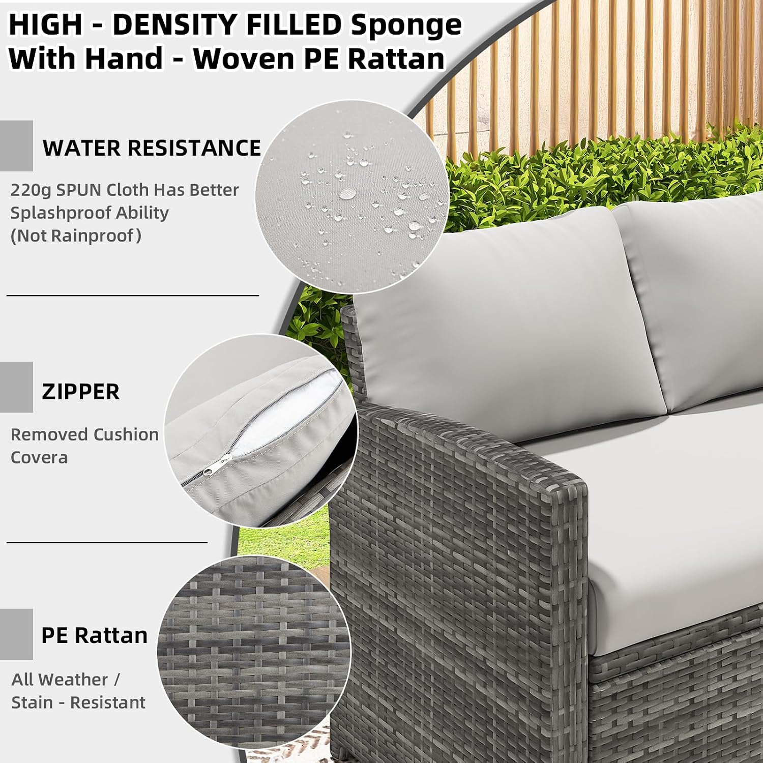 7点セットの屋外用籐製パティオセクショナルソファダイニングセ - Outdoor Furniture Grey のレビューと価格